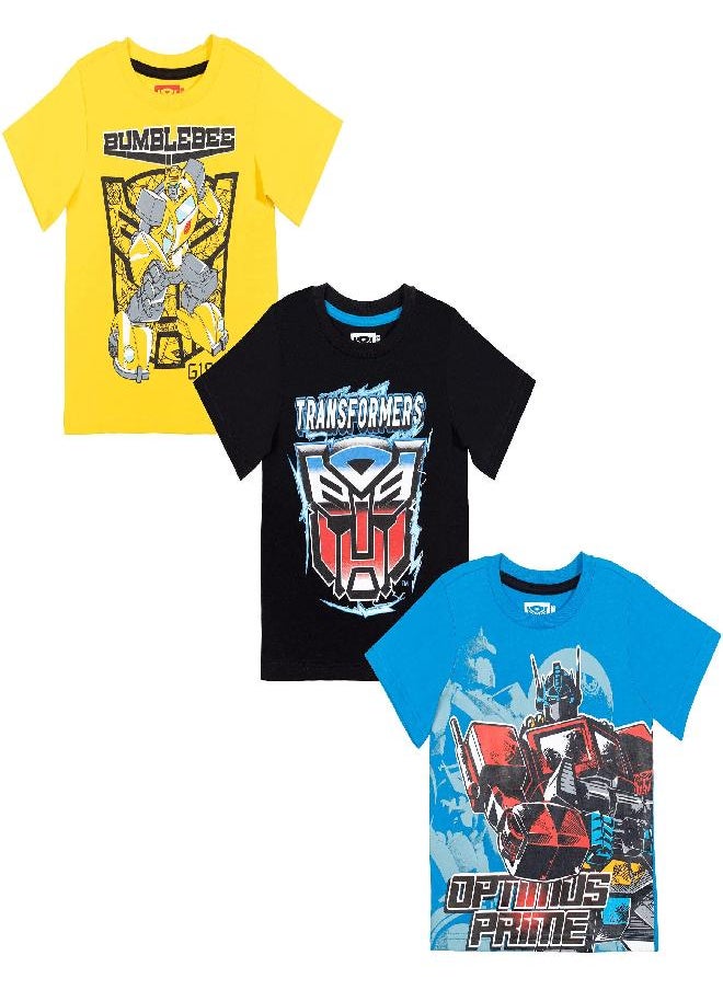 TRANSFORMERS Transformers Bumblebee Optimus Prime Toddler Boys 3 Pack T-Shirt Yellow/Blue/Black 5T  - Image 1