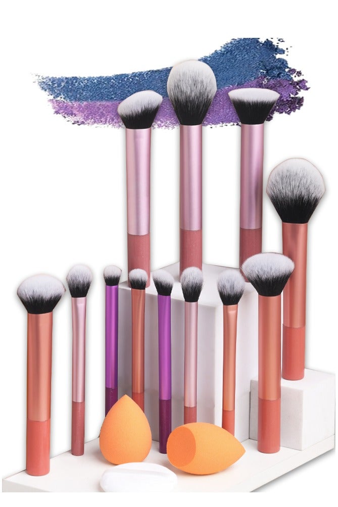 عام مجموعة فرش مكياج DGSENPI من 15 قطعة، 12 فرشاة مكياج متعددة الاستخدامات مع إسفنجتين مكياج وإسفنجة مكياج واحدة، كريم أساس وأحمر خدود وخافي عيوب وتظليل وفرشاة عيون، للمبتدئين والمحترفين - Image 1