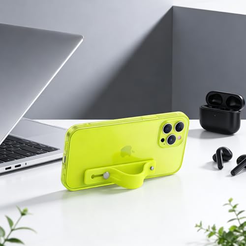 siduater Case for 6.7" iPhone 13 Pro Max with Wrist Strap Kickstand, Shockproof Translucent PC Back Cover + Soft TPU Bumper with Adjustable Hand Grip Loop for iPhone 13 Pro Max 6.7 Inch, Neon Green - Image 2