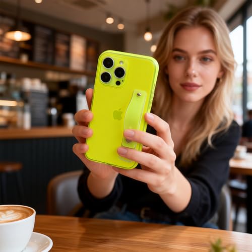 siduater Case for 6.7" iPhone 13 Pro Max with Wrist Strap Kickstand, Shockproof Translucent PC Back Cover + Soft TPU Bumper with Adjustable Hand Grip Loop for iPhone 13 Pro Max 6.7 Inch, Neon Green - Image 4