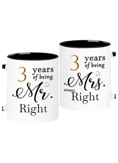SHOP NEW ARRIVALS 3 Year Anniversary Coffee Mugs Set of 2, 3 Years of Being Mr Right/Mrs Always Right, 3rd Wedding Anniversary Decorations Gifts Presents Cups for Couple Parents Grandparents  - Image 1
