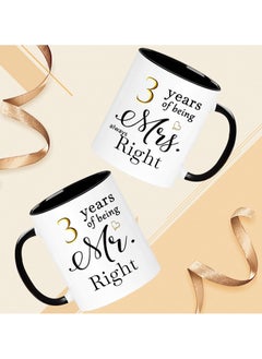 SHOP NEW ARRIVALS 3 Year Anniversary Coffee Mugs Set of 2, 3 Years of Being Mr Right/Mrs Always Right, 3rd Wedding Anniversary Decorations Gifts Presents Cups for Couple Parents Grandparents  - Image 2