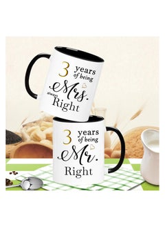 SHOP NEW ARRIVALS 3 Year Anniversary Coffee Mugs Set of 2, 3 Years of Being Mr Right/Mrs Always Right, 3rd Wedding Anniversary Decorations Gifts Presents Cups for Couple Parents Grandparents  - Image 3