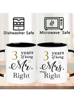 SHOP NEW ARRIVALS 3 Year Anniversary Coffee Mugs Set of 2, 3 Years of Being Mr Right/Mrs Always Right, 3rd Wedding Anniversary Decorations Gifts Presents Cups for Couple Parents Grandparents  - Image 4