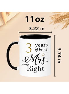 SHOP NEW ARRIVALS 3 Year Anniversary Coffee Mugs Set of 2, 3 Years of Being Mr Right/Mrs Always Right, 3rd Wedding Anniversary Decorations Gifts Presents Cups for Couple Parents Grandparents  - Image 5
