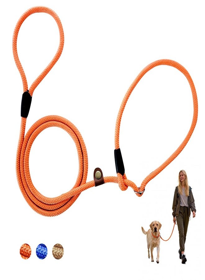 nets Tribe 6 FT Dog Leash for Large, Medium Dogs, Heavy Duty Dog Lead with Leather Tailor Connection, No Pull Training Lead Durable Rope Slip Leash, for Outside Walking, Playing, Camping, Yard (Orange) - Image 1