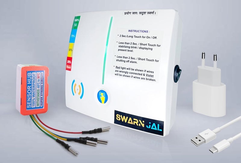 Swarn Jal Swarn Jal Model ACH 220240V AC Water Tank Overflow and Empty Alarm with 4 Level Indicator Rechargeable Battery Patented Technology Single Pair Wire 1 Year Warranty  - Image 1