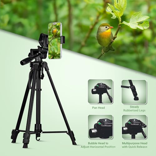 Digitek (DTR-490 LW) Foldable Tripod Stand with Smartphone Holder, Pan Head & Quick Release Plate, 4.92ft Max Height, 4kg Load, Rubberised Legs, 3-Section Adjustable for DSLR & Smartphones - Image 5