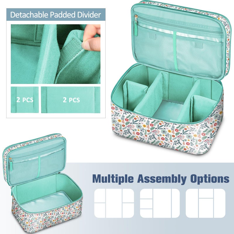 FINPAC Sewing Accessories Storage and Organizer Case, Double-Layer Sewing Kits Carrying Bag with Wrist Pin Cushion for Threads, Needles, Embroidery Floss Supplies, Felting Kits (Spring Bloom) - Image 4