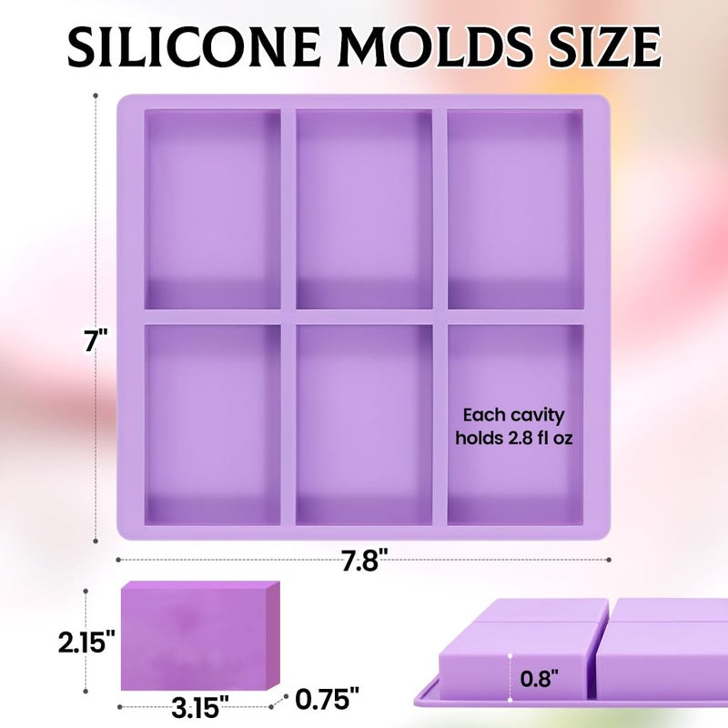 SJ Silicone Soap Molds 3 Packs, Rectangle Soap Molds for Soap Making, 6 Cavity Mold for Homemade Craft Soap Mold, Jelly, Chocolate & Ice Cube Trays(Blue, Purple & Pink) - Image 3