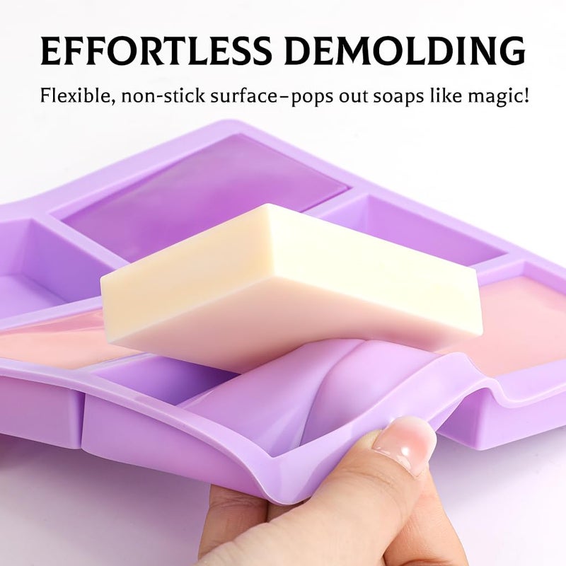 SJ Silicone Soap Molds 3 Packs, Rectangle Soap Molds for Soap Making, 6 Cavity Mold for Homemade Craft Soap Mold, Jelly, Chocolate & Ice Cube Trays(Blue, Purple & Pink) - Image 2