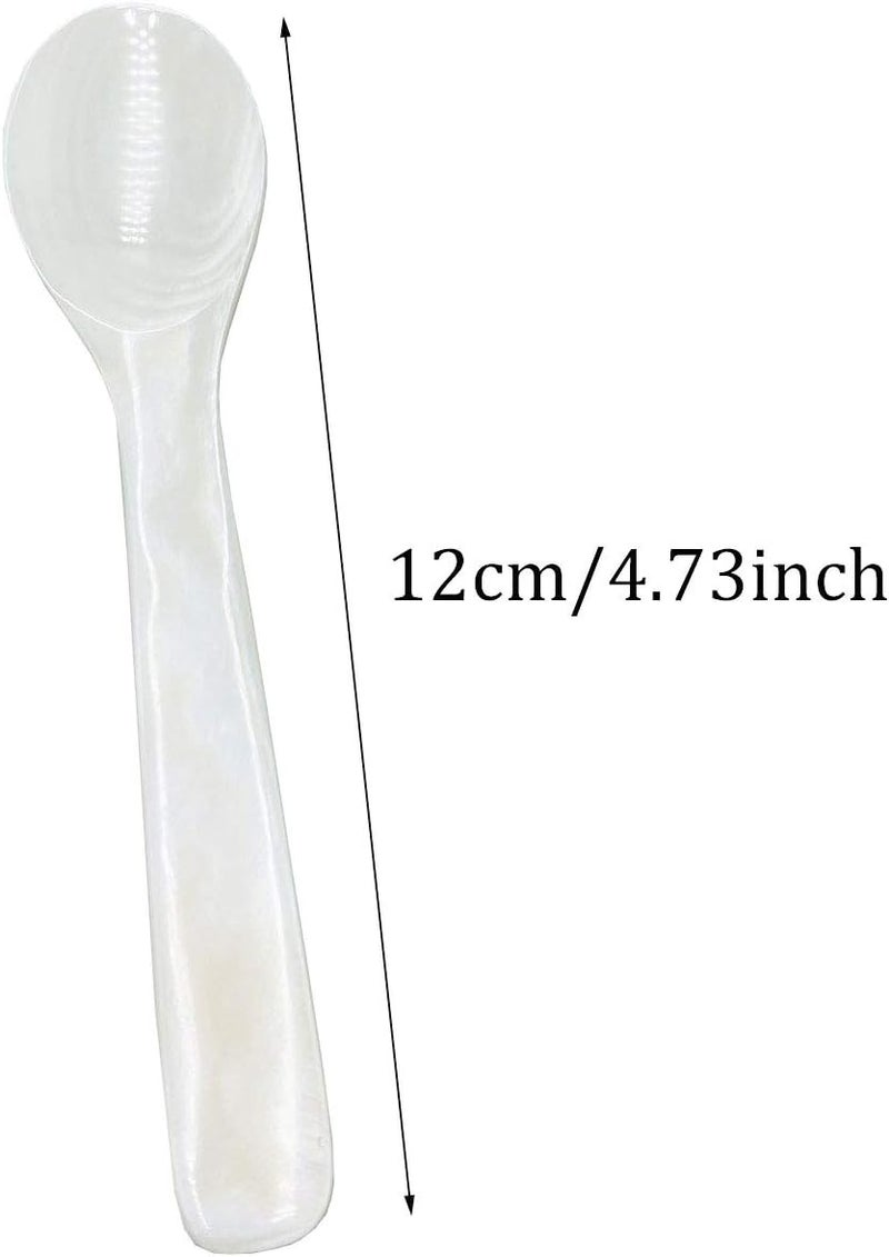 Wenplus 2 Pack 4.73inch Caviar Spoons Handcraft Mother of Pearl MOP Caviar Spoon W Round Handle with One Plastic Storage Box - White, Style D - Image 2