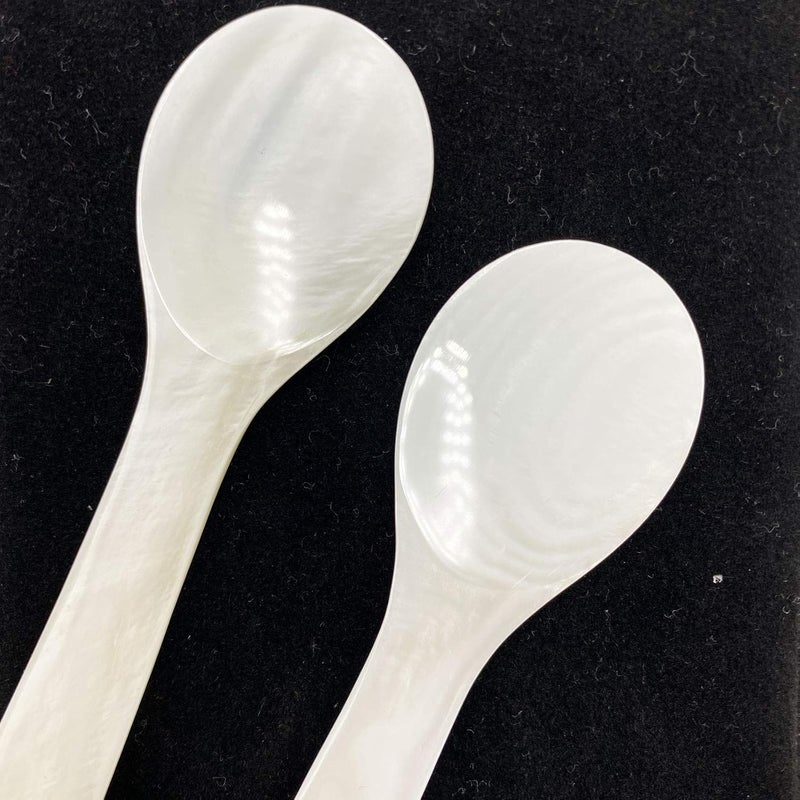 Wenplus 2 Pack 4.73inch Caviar Spoons Handcraft Mother of Pearl MOP Caviar Spoon W Round Handle with One Plastic Storage Box - White, Style D - Image 5