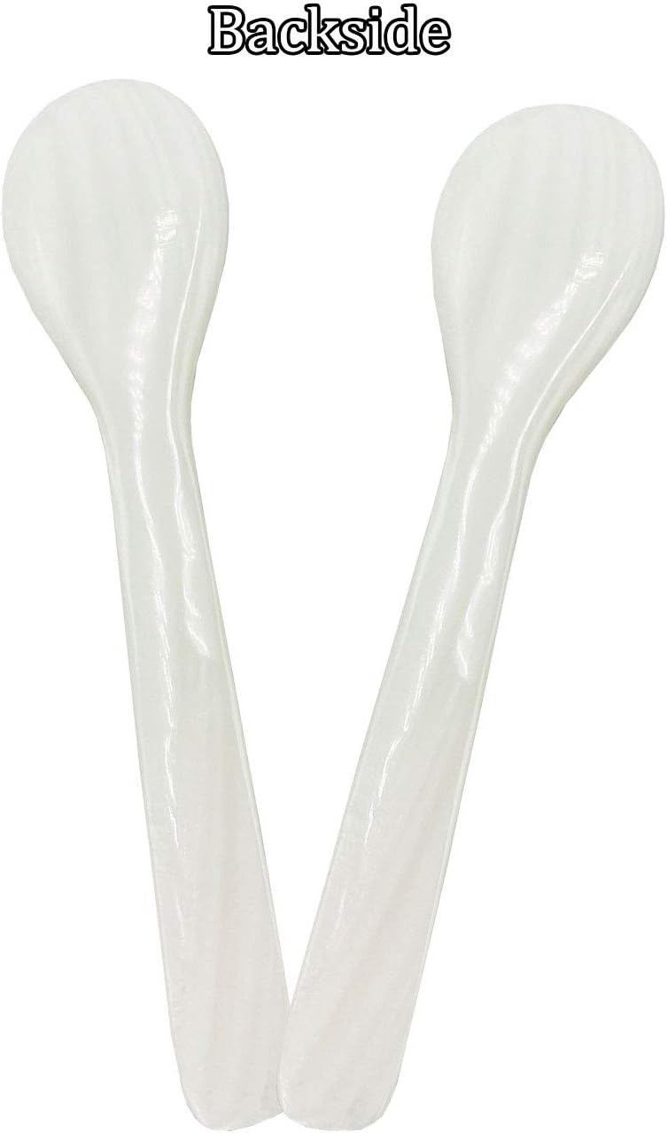 Wenplus 2 Pack 4.73inch Caviar Spoons Handcraft Mother of Pearl MOP Caviar Spoon W Round Handle with One Plastic Storage Box - White, Style D - Image 3