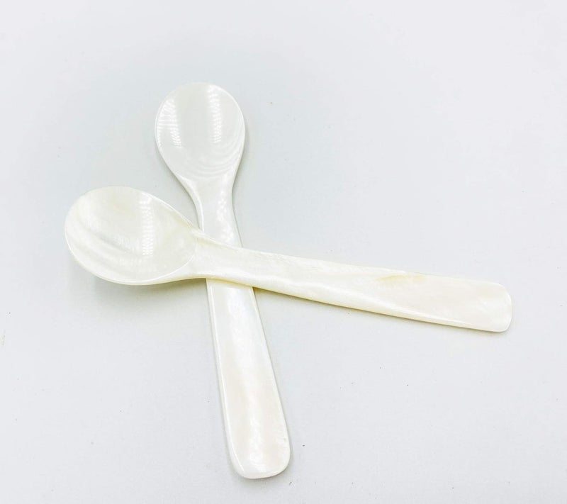 Wenplus 2 Pack 4.73inch Caviar Spoons Handcraft Mother of Pearl MOP Caviar Spoon W Round Handle with One Plastic Storage Box - White, Style D - Image 4