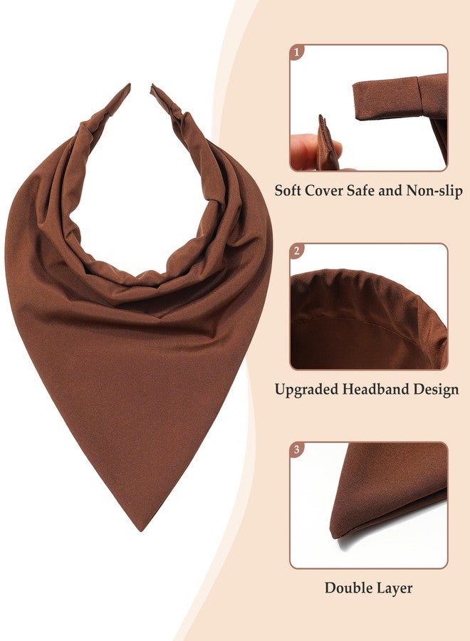 AWAYTR 3pcs Hair Bandana for Women Girls Hair Scarf Headband Bandana Double Layer Triangle Head Kerchief Boho Hair Band (Beige/Khaki/Brown) - Image 3