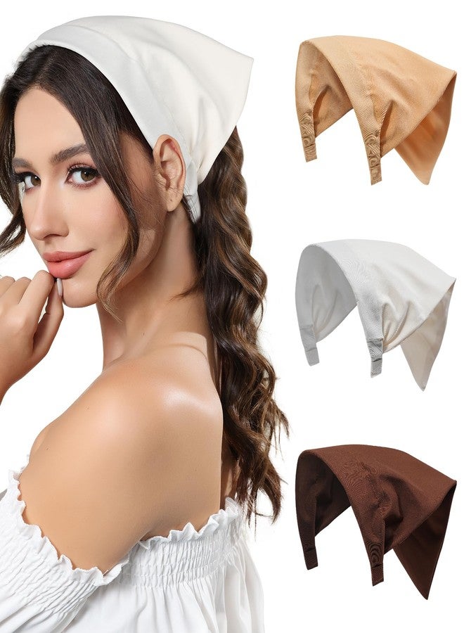AWAYTR 3pcs Hair Bandana for Women Girls Hair Scarf Headband Bandana Double Layer Triangle Head Kerchief Boho Hair Band (Beige/Khaki/Brown) - Image 1