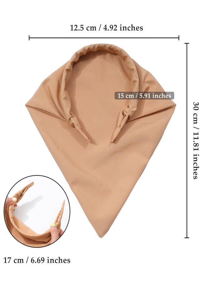 AWAYTR 3pcs Hair Bandana for Women Girls Hair Scarf Headband Bandana Double Layer Triangle Head Kerchief Boho Hair Band (Beige/Khaki/Brown) - Image 2