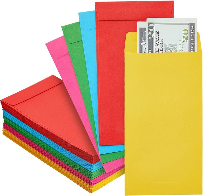 Paper Junkie 100 عبوة من الأظرف الملونة للنقود، الرواتب، توفير المال، العملات، 100 جرام (4 × 7 إنش) - Image 1