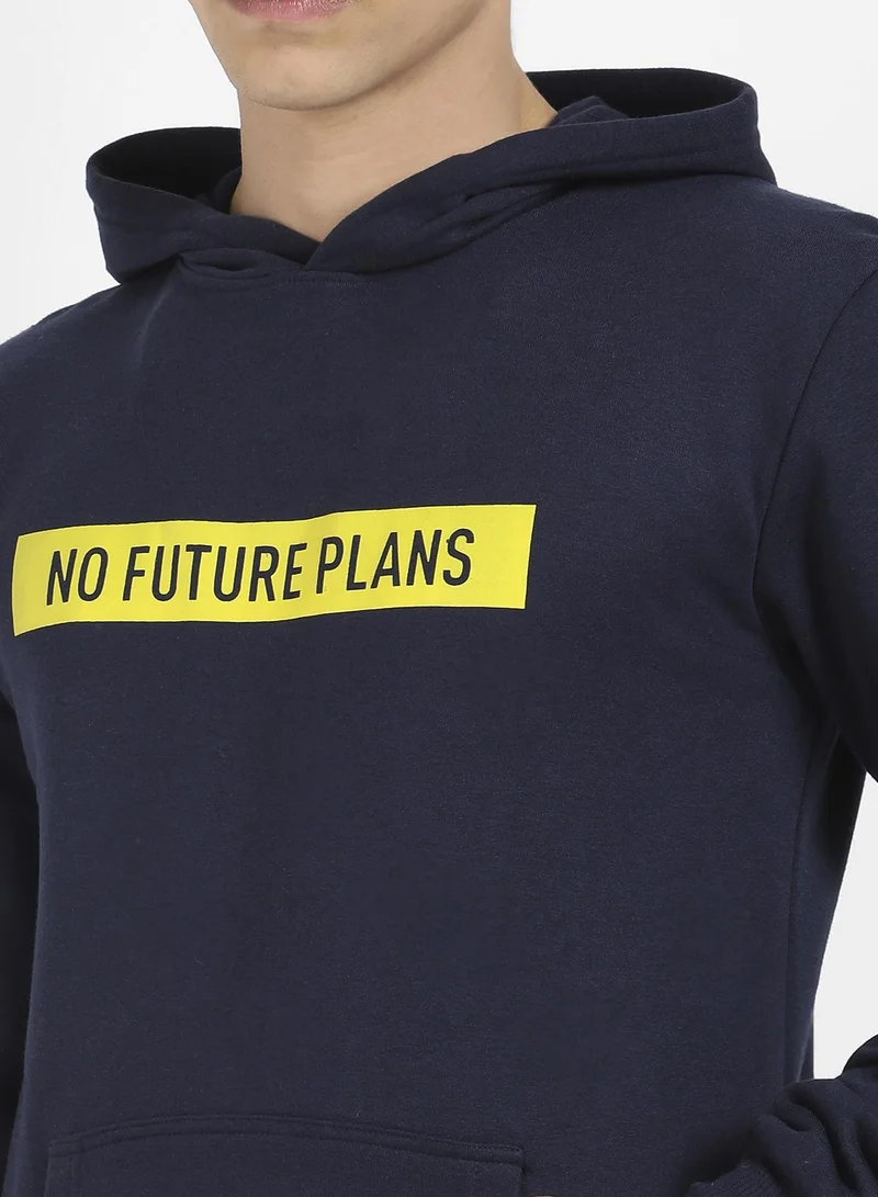 Campus Sutra Men's Navy Blue No Future Plans Hoodie With Kangaroo Pocket