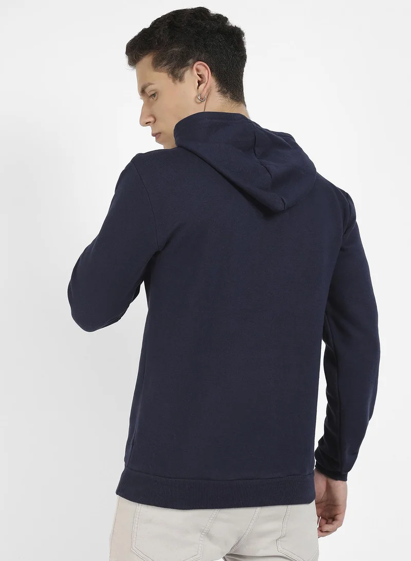 Campus Sutra Men's Navy Blue No Future Plans Hoodie With Kangaroo Pocket