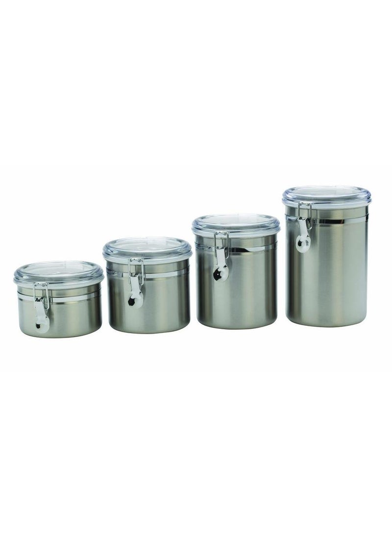Anchor Hocking Anchor Hocking Round Stainless Steel Canister Set with Clear Acrylic Lid and Locking Clamp 4Piece Set  24954 