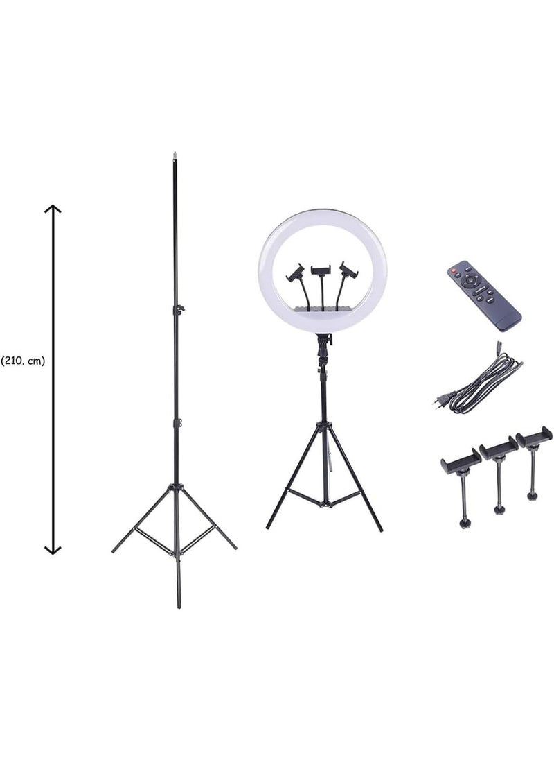 Generic - LED Ring Light RL-18 with 360° Rotation – 2700-6500K, 45cm Diameter, 2.1m Stand, 3 Phone Holders, Remote Control for Live Streaming - Image 1