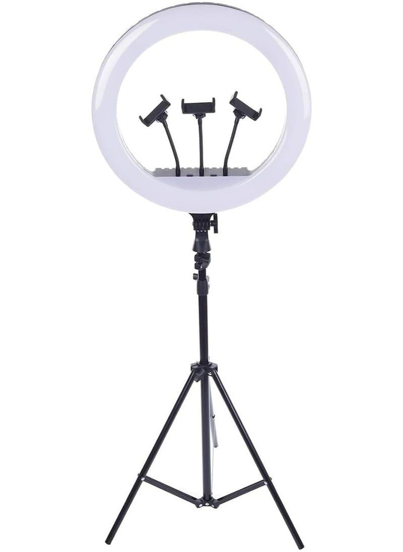 Generic - LED Ring Light RL-18 with 360° Rotation – 2700-6500K, 45cm Diameter, 2.1m Stand, 3 Phone Holders, Remote Control for Live Streaming - Image 1