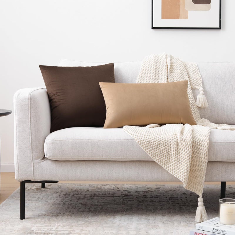 Mixhug Set of 2 Cozy Velvet Square Decorative Throw Pillow Covers for Couch and Bed, Coffee Brown, 18 x 18 Inches - Image 4