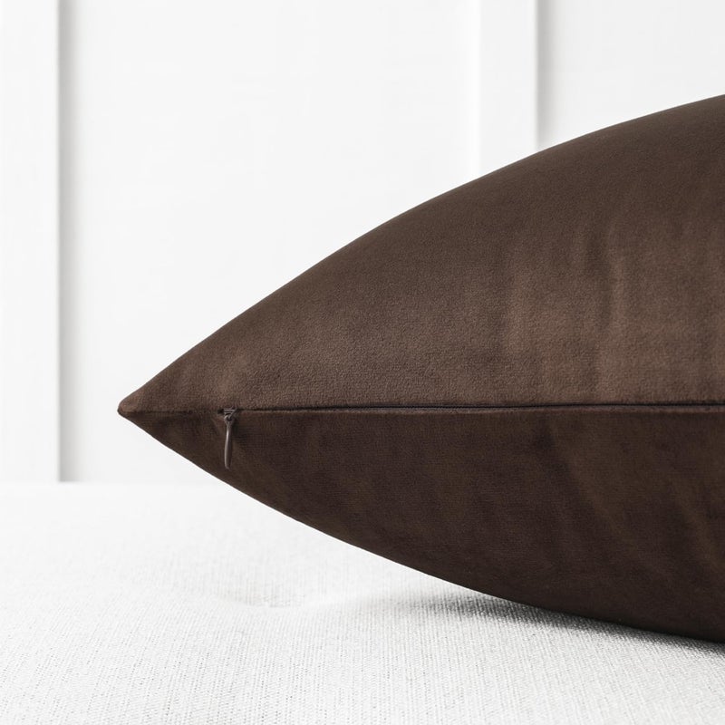 Mixhug Set of 2 Cozy Velvet Square Decorative Throw Pillow Covers for Couch and Bed, Coffee Brown, 18 x 18 Inches - Image 2