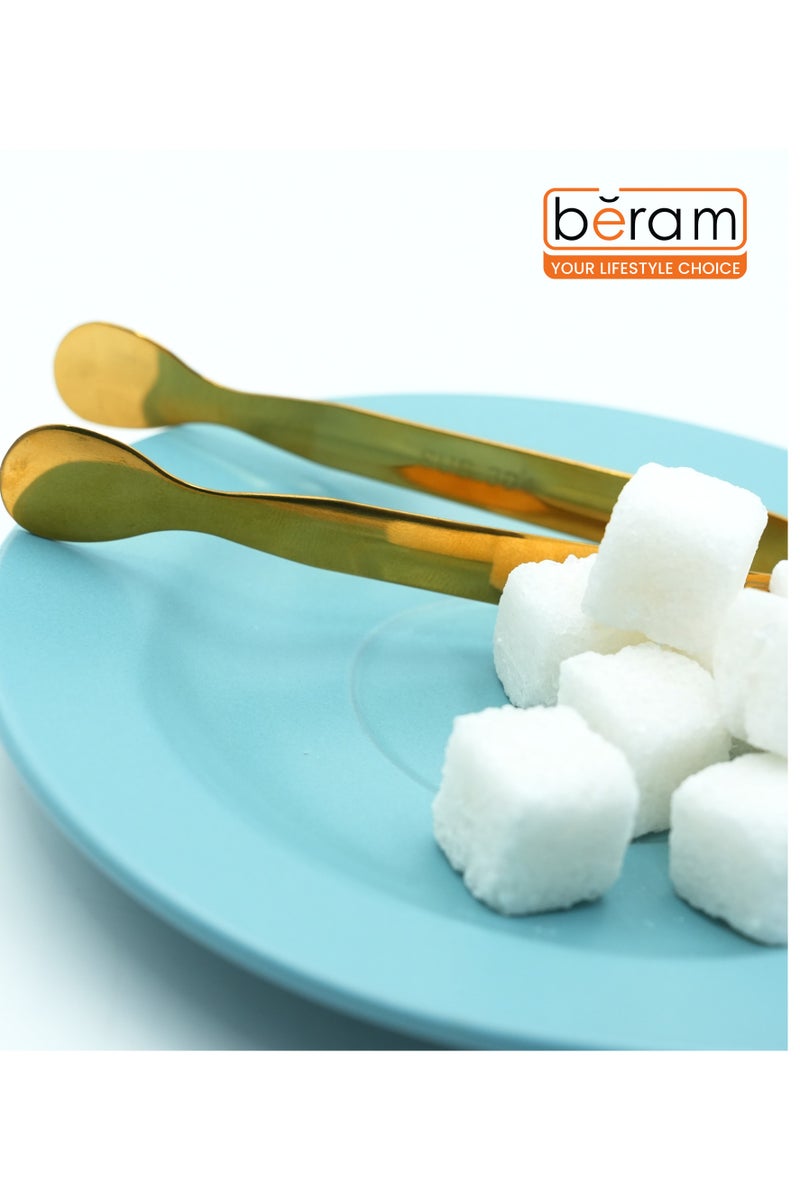 Beram Sugar Tong – Stainless Steel Mini Tongs for Sugar Cubes, Ice, Snacks & Tea Parties – Durable, Rust-Resistant (2, Gold, Oval Design) - Image 3