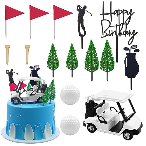 MEMOVAN Golf Cake Decorations Golf Birthday Cake Toppers Mini Golf Cart Toy Golf Theme Cake Decorations with Cart Flag Golf Ball Green Tree for Golf Theme Party Supplies - Image 1