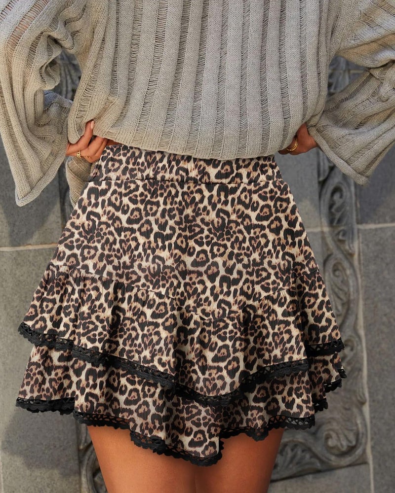 onlypuff Flowy Shorts for Women Ruffle Skorts Cute Mini Skirts Country Concert Outfits Coastal Cowgirl Coachella Outfits Tennis Skort Leopard M - Image 3