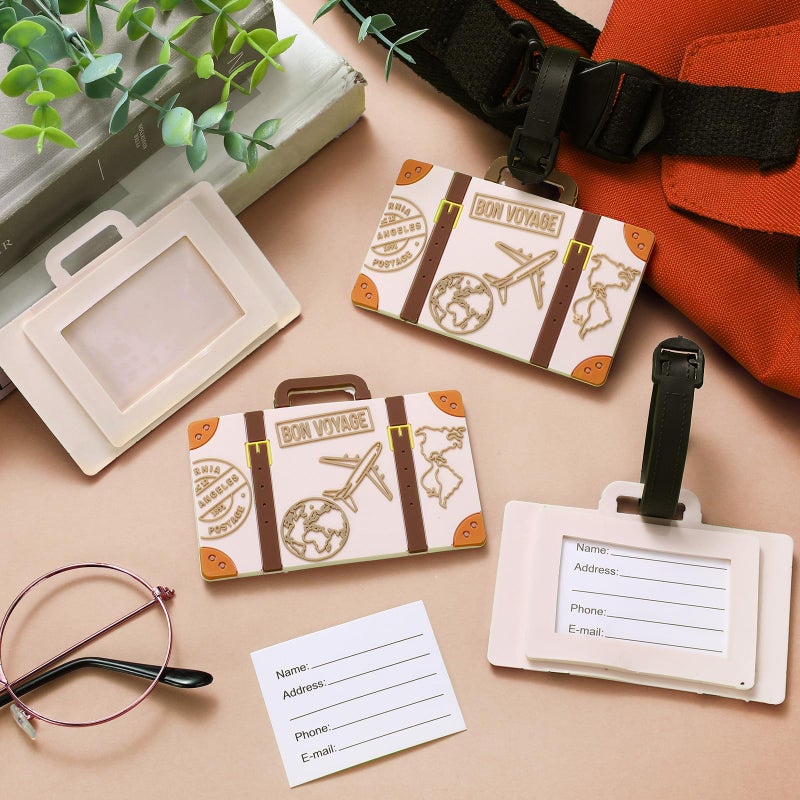 Cosblank 10 Pcs Vintage Travel Suitcase Luggage Tags with Replaceable ID Card for Bag Travel Themed Party Funny Wedding Guests Gifts Let The Journey Begin Tags Bridal Shower Decoration - Image 2