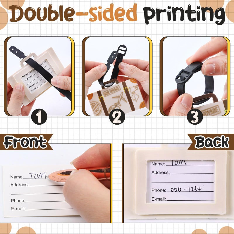 Cosblank 10 Pcs Vintage Travel Suitcase Luggage Tags with Replaceable ID Card for Bag Travel Themed Party Funny Wedding Guests Gifts Let The Journey Begin Tags Bridal Shower Decoration - Image 5