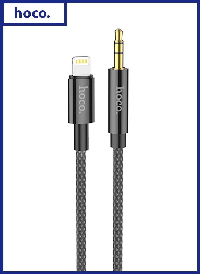 hoco. UPA19 Digital Audio Conversion Cable for iP – Black, iP Male to DC 3.5mm Male Connector, High-Quality Sound Transfer Cable, Compatible with iPhones and iPads, Durable Design, Ideal for Connecting iOS Devices to Speakers, Headphones, and Audio Systems  - Image 1