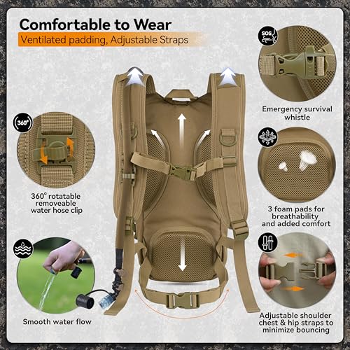 MARCHWAY Tactical Molle Hydration Pack with 2.5L TPU Water Bladder, Low-Profile Organized Military Backpack for Hiking, Cycling, Backpacking, Hunting, Running (Tan) - Image 4