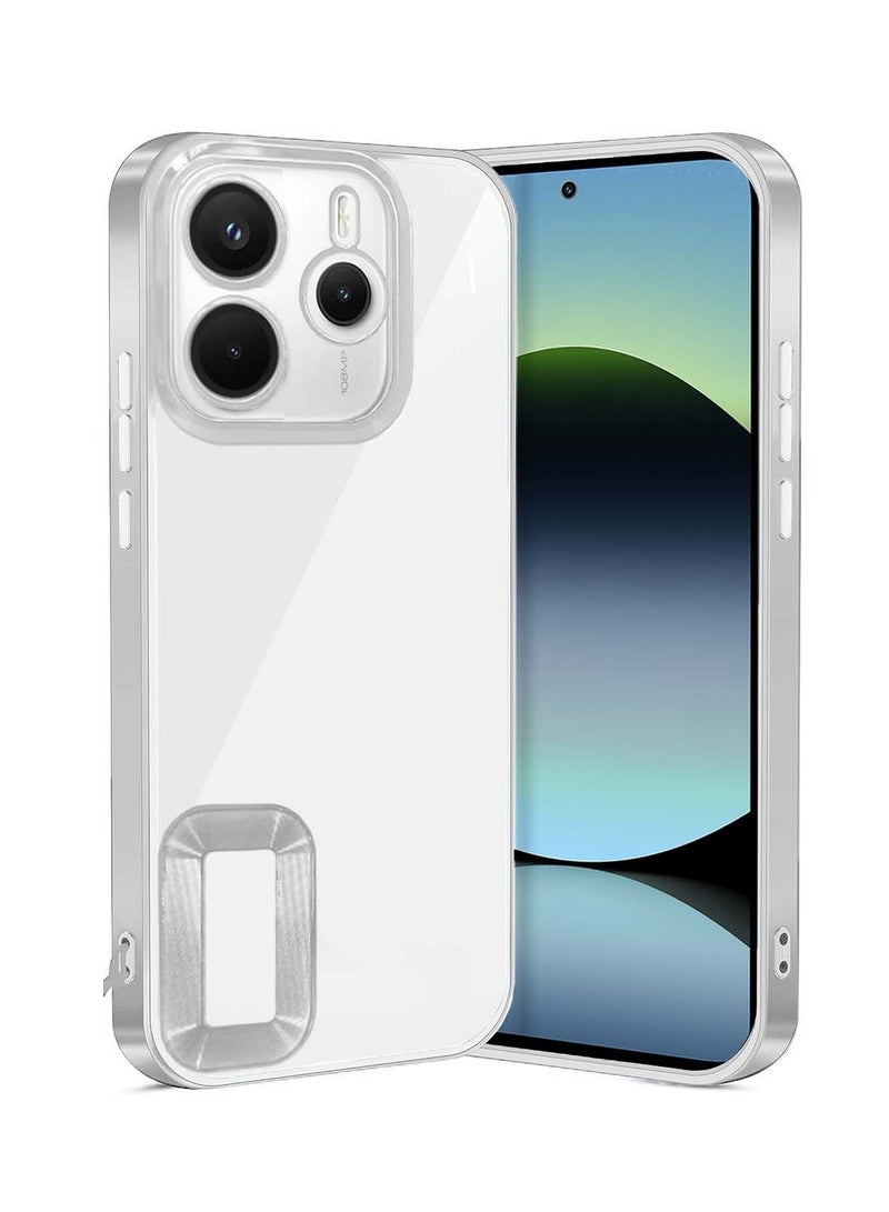Wtech Xiaomi Redmi Note 14 5G 2024 PU Luxury Plating Raised Lips Camera Hole Case Cover - Clear/Silver - Image 1