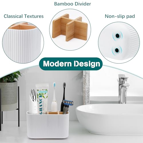 GFWARE White Toothbrush Holder - Bamboo Toothbrush Holders for Bathrooms Electric Toothbrush Holder Organizer Kids Toothbrush Holders for Bathrooms Countertop - Image 3