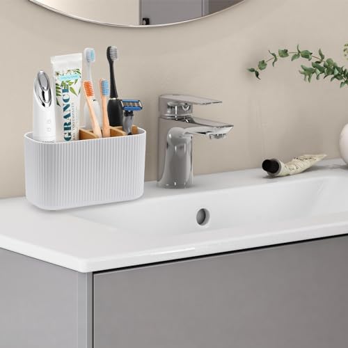GFWARE White Toothbrush Holder - Bamboo Toothbrush Holders for Bathrooms Electric Toothbrush Holder Organizer Kids Toothbrush Holders for Bathrooms Countertop - Image 2