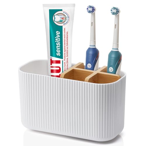 GFWARE White Toothbrush Holder - Bamboo Toothbrush Holders for Bathrooms Electric Toothbrush Holder Organizer Kids Toothbrush Holders for Bathrooms Countertop - Image 1