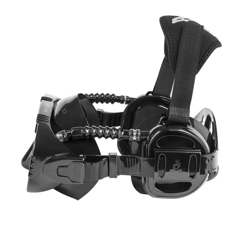 IST ProEar Dive Mask with Ear Covers, Scuba Diving Pressure Equalization Gear, Tempered Glass Twin Lens (Black Silicone) - Image 2