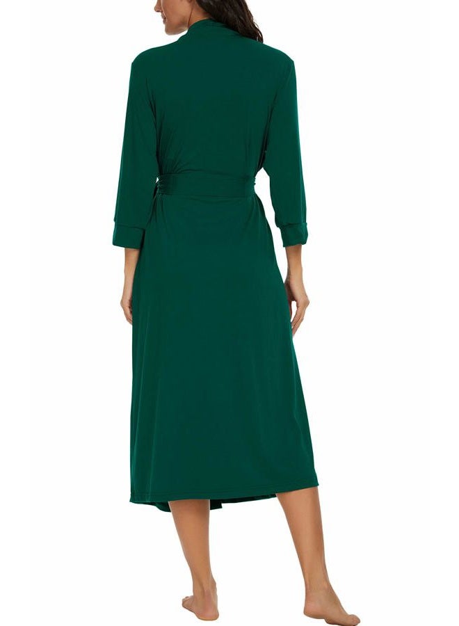 VINTATRE Women Kimono Robes Long Knit Bathrobe Lightweight Soft Knit Sleepwear V-neck Casual Ladies Loungewear, C03 Dark Green, M - Image 5