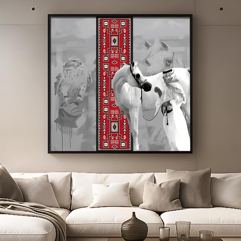 ماركتنا لوحة قماشية مربعة بتصميم الفن النجدي مع برواز مجوف بمقاس 50×50 سم - Image 1