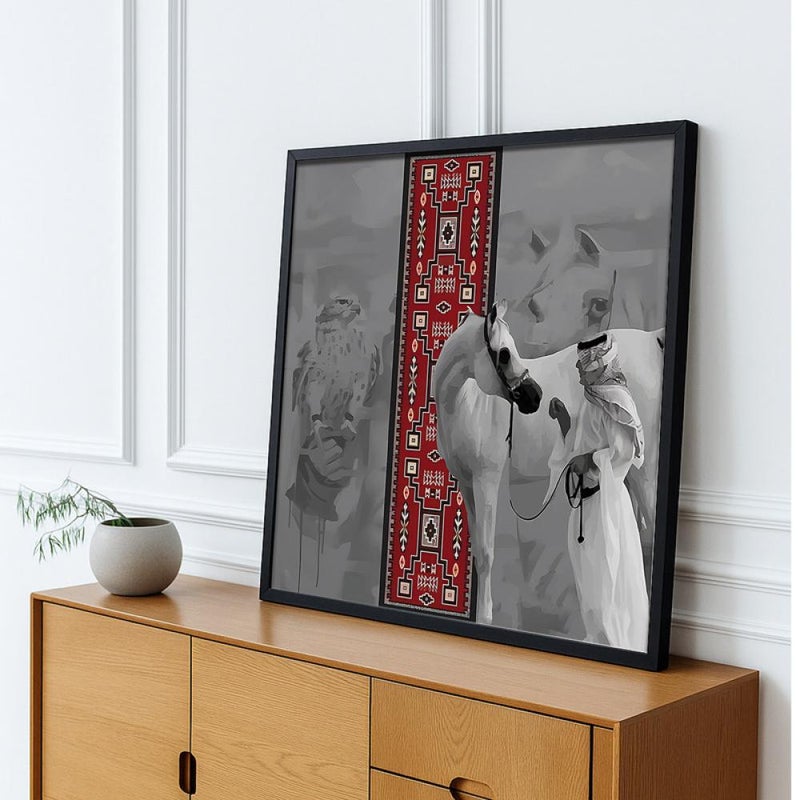 ماركتنا لوحة قماشية مربعة بتصميم الفن النجدي مع برواز مجوف بمقاس 50×50 سم - Image 3