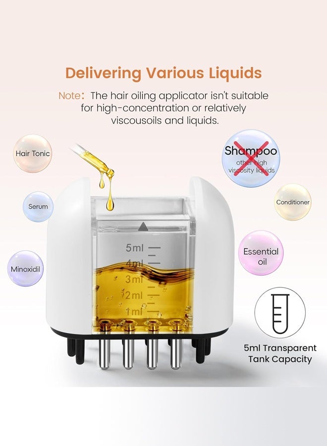 2 in 1 Electric Scalp Oil Applicator, Hair Massager for Healthy Hair Growth, Rechargeable Cordless Scalp Care Dispenser, 6ml Visible Tank Waterproof, White - Image 3