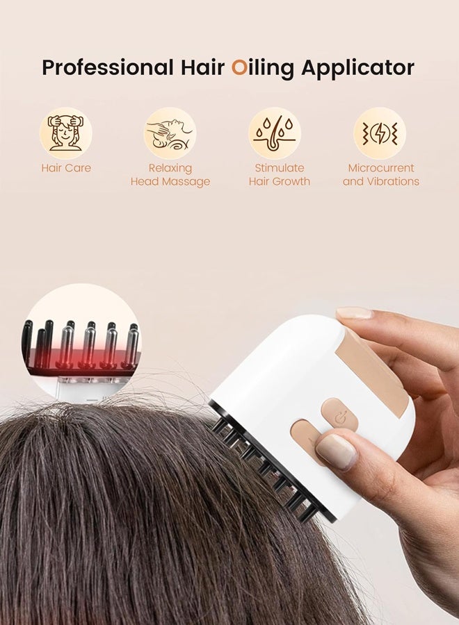 2 in 1 Electric Scalp Oil Applicator, Hair Massager for Healthy Hair Growth, Rechargeable Cordless Scalp Care Dispenser, 6ml Visible Tank Waterproof, White - Image 4
