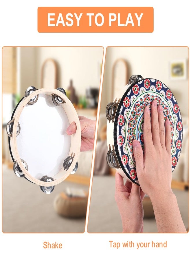 Musfunny Tambourines Musical Instrument Handheld Drum: Tambourines for Adults Church 8 Inch Double Row Metal Jingles - Percussion Wooden Tambourine for Dance Wedding Party (8 inch) - Image 3