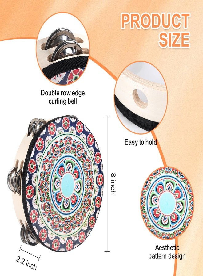 Musfunny Tambourines Musical Instrument Handheld Drum: Tambourines for Adults Church 8 Inch Double Row Metal Jingles - Percussion Wooden Tambourine for Dance Wedding Party (8 inch) - Image 2