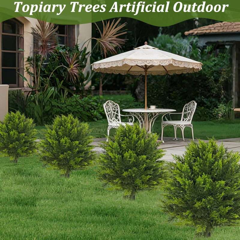 Grandeal 2 Pack 24â€Artificial Topiary Ball Tree with Spike Soft Cypress Realistic Faux Cedar Pines Spring Trees UV Rated Fake Shrubs for Spring Pot Fillers Front Door Porch Indoor Outdoor Decor - Image 3